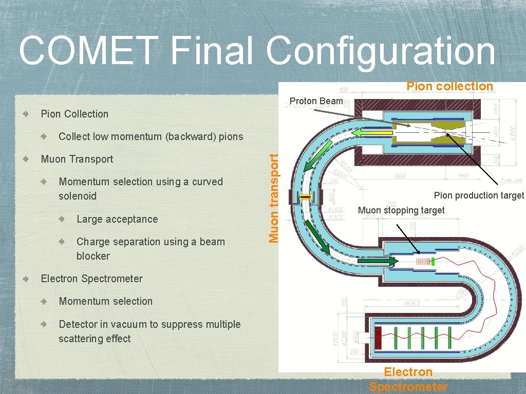 COMET Final Configuration Pion collection Proton Beam Pion Collection Muon Transport Momentum selection using