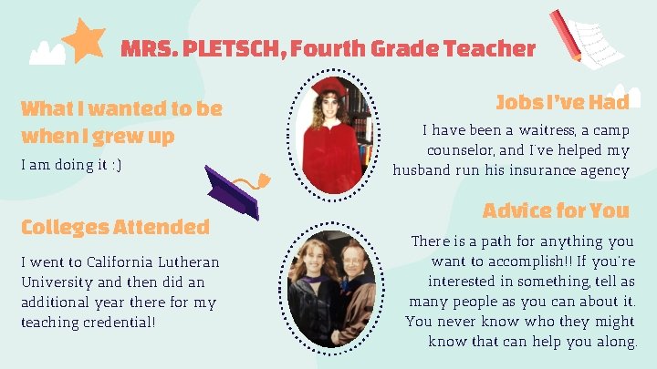 MRS. PLETSCH, Fourth Grade Teacher What I wanted to be when I grew up
