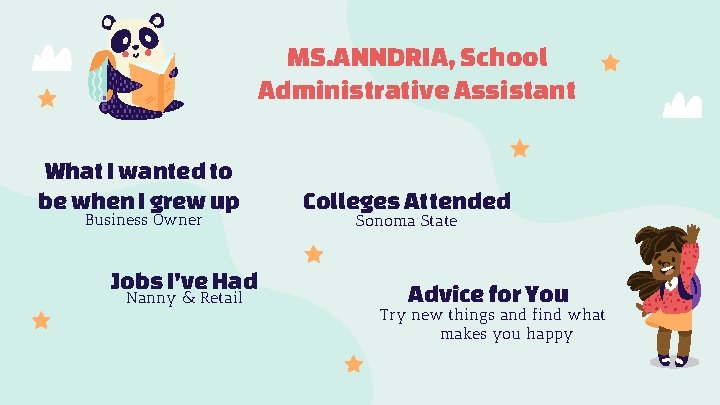 MS. ANNDRIA, School Administrative Assistant What I wanted to be when I grew up