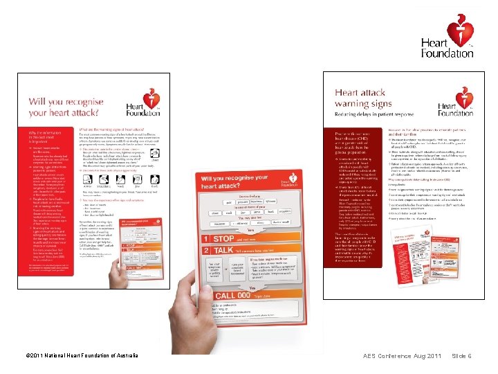 © 2011 National Heart Foundation of Australia AES Conference Aug 2011 Slide 6 © 2011 National Heart Foundation of Australia AES Conference Aug 2011 Slide 6