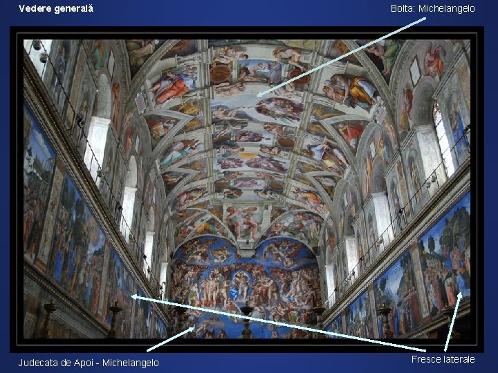 Vedere generală Bolta: Michelangelo Datorită mărimii acestei opere, se descrie sumar lucrarea lui Michelangelo: