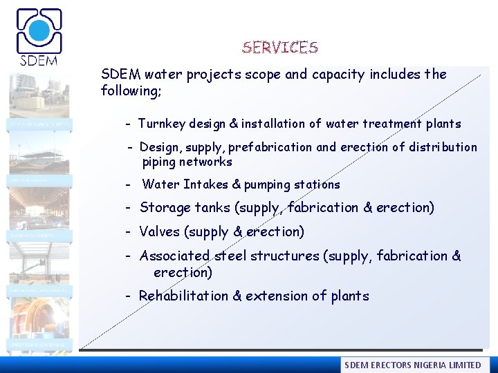 SDEM water projects scope and capacity includes the following; - Turnkey design & installation