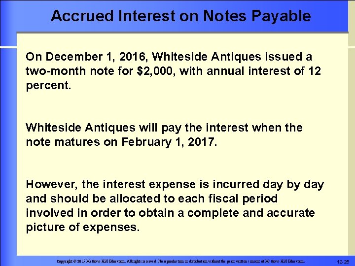 Accrued Interest on Notes Payable On December 1, 2016, Whiteside Antiques issued a two-month