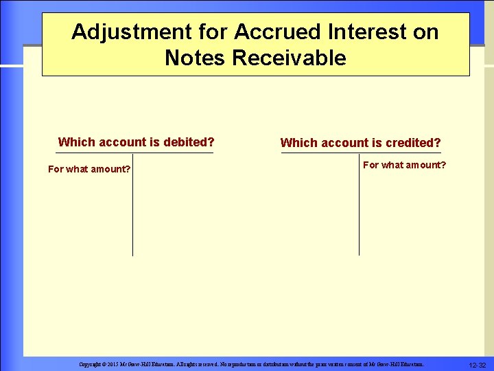 Adjustment for Accrued Interest on Notes Receivable Which account is debited? For what amount?