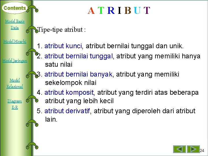 ATRIBUT Contents Model Basis Deklarasi Data Array Model Hirarki Dimensi Satu Model Jaringan Array