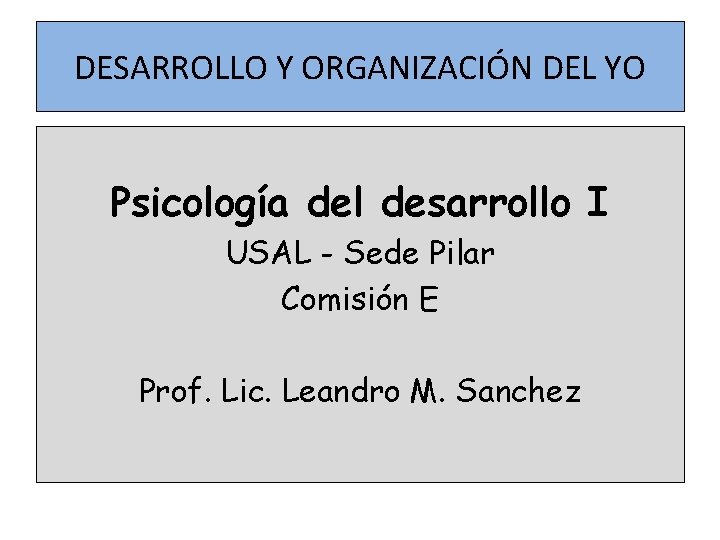 DESARROLLO Y ORGANIZACIÓN DEL YO Psicología del desarrollo I USAL - Sede Pilar Comisión