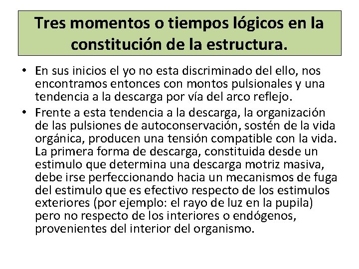 Tres momentos o tiempos lógicos en la constitución de la estructura. • En sus