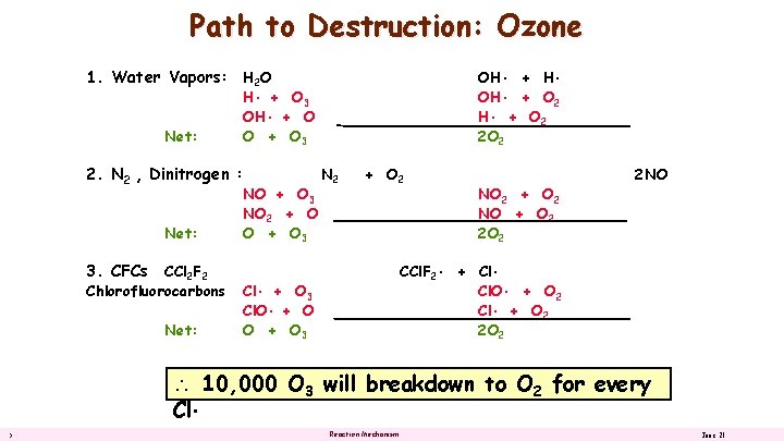 Path to Destruction: Ozone 1. Water Vapors: H 2 O Net: 2. N 2