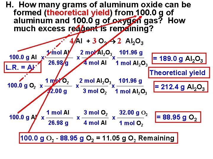 H. How many grams of aluminum oxide can be formed (theoretical yield) from 100.