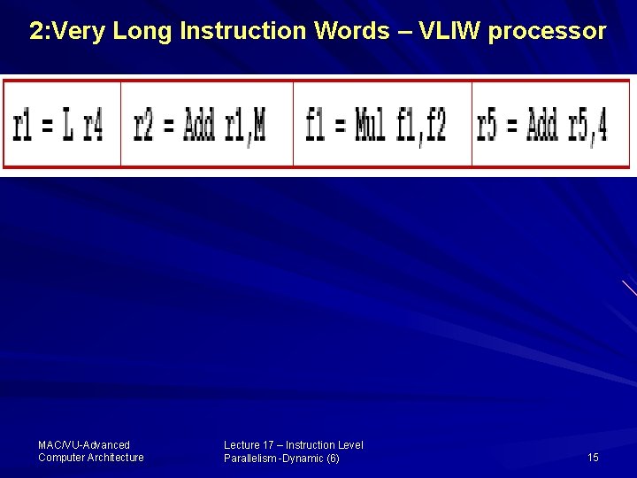 2: Very Long Instruction Words – VLIW processor MAC/VU-Advanced Computer Architecture Lecture 17 –