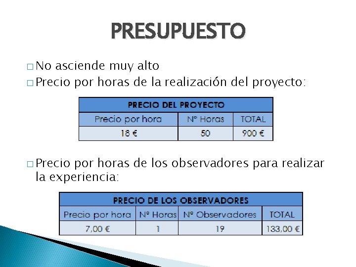 PRESUPUESTO � No asciende muy alto � Precio por horas de la realización del PRESUPUESTO � No asciende muy alto � Precio por horas de la realización del