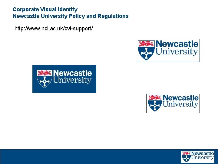 Corporate Visual Identity Newcastle University Policy and Regulations http: //www. ncl. ac. uk/cvi-support/ 