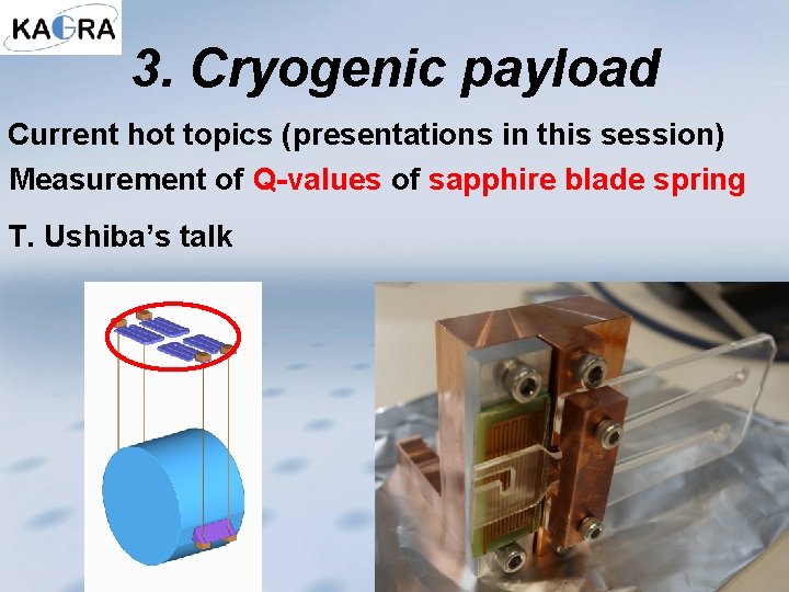 3. Cryogenic payload Current hot topics (presentations in this session) Measurement of Q-values of