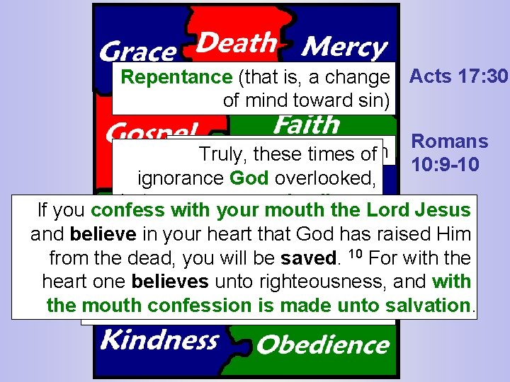 Repentance (that is, a change Acts 17: 30 of mind toward sin) Romans Confession