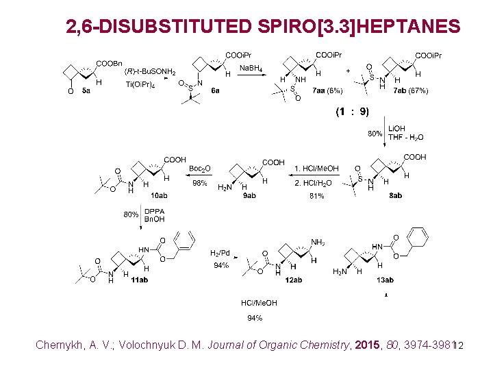 2, 6 -DISUBSTITUTED SPIRO[3. 3]HEPTANES Chernykh, A. V. ; Volochnyuk D. M. Journal of