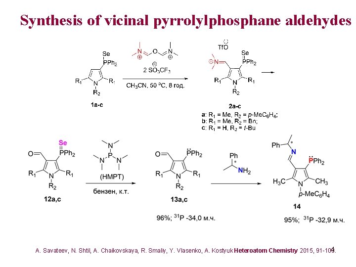 Synthesis of vicinal pyrrolylphosphane aldehydes 4 A. Savateev, N. Shtil, A. Chaikovskaya, R. Smaliy,