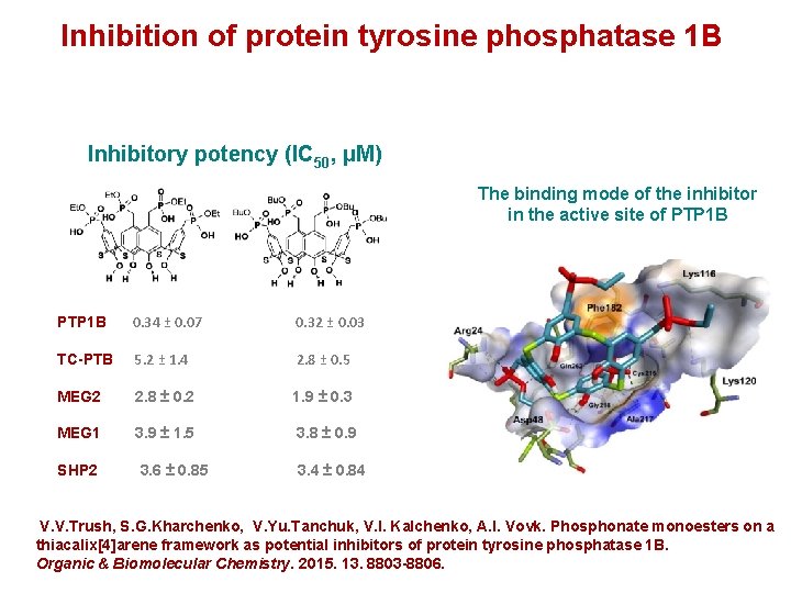 Inhibition of protein tyrosine phosphatase 1 B Inhibitory potency (IC 50, μM) The binding