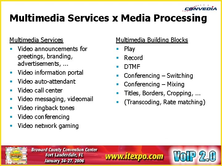 Multimedia Services x Media Processing Multimedia Services § Video announcements for greetings, branding, advertisements,