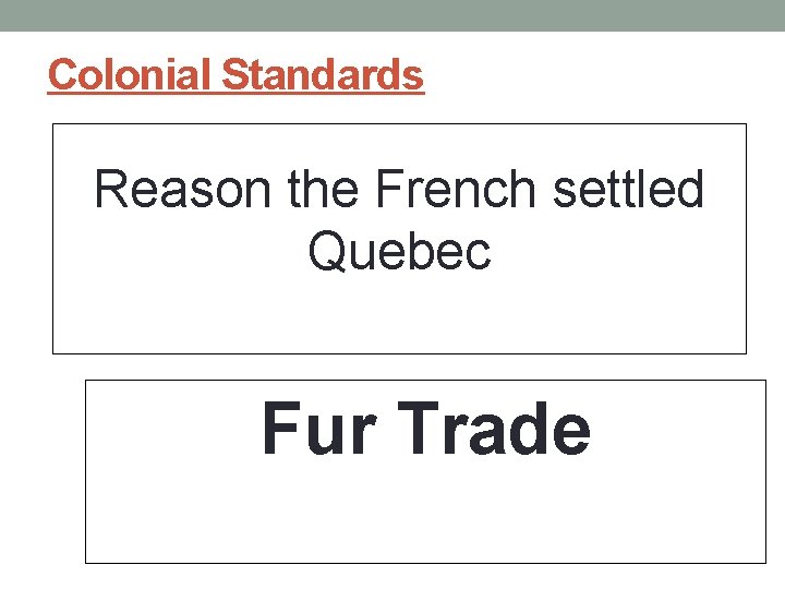 Colonial Standards Reason the French settled Quebec Fur Trade 