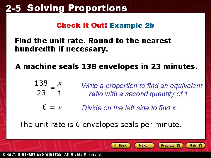 2 -5 Solving Proportions Check It Out! Example 2 b Find the unit rate.