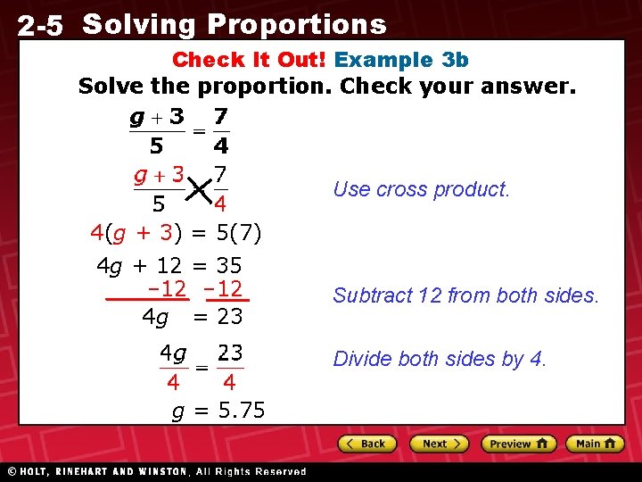 2 -5 Solving Proportions Check It Out! Example 3 b Solve the proportion. Check