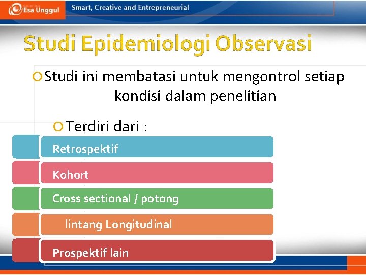  Studi ini membatasi untuk mengontrol setiap kondisi dalam penelitian Terdiri dari : Retrospektif