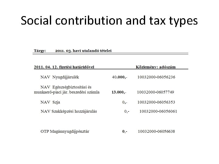 Social contribution and tax types 