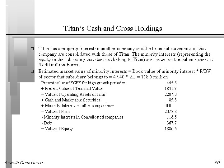 Titan’s Cash and Cross Holdings � � Titan has a majority interest in another