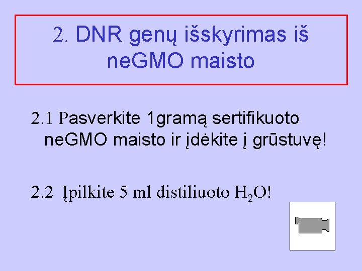 2. DNR genų išskyrimas iš ne. GMO maisto 2. 1 Pasverkite 1 gramą sertifikuoto