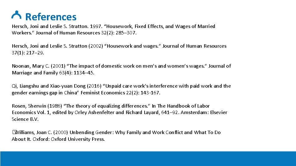 References Hersch, Joni and Leslie S. Stratton. 1997. “Housework, Fixed Effects, and Wages of