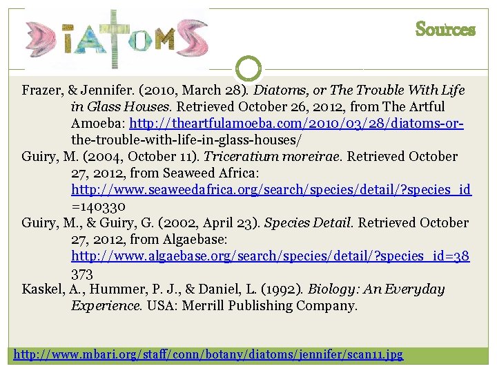 Sources Frazer, & Jennifer. (2010, March 28). Diatoms, or The Trouble With Life in Sources Frazer, & Jennifer. (2010, March 28). Diatoms, or The Trouble With Life in