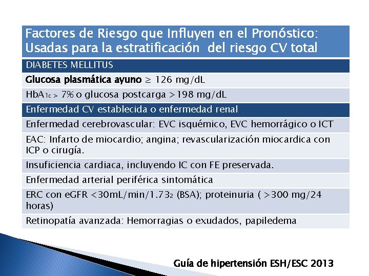 Factores de Riesgo que Influyen en el Pronóstico: Usadas para la estratificación del riesgo