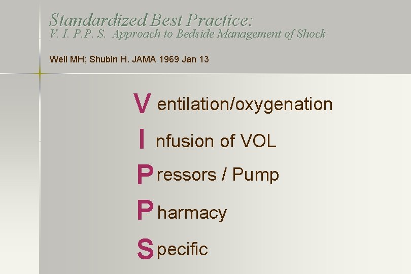 Standardized Best Practice: V. I. P. P. S. Approach to Bedside Management of Shock