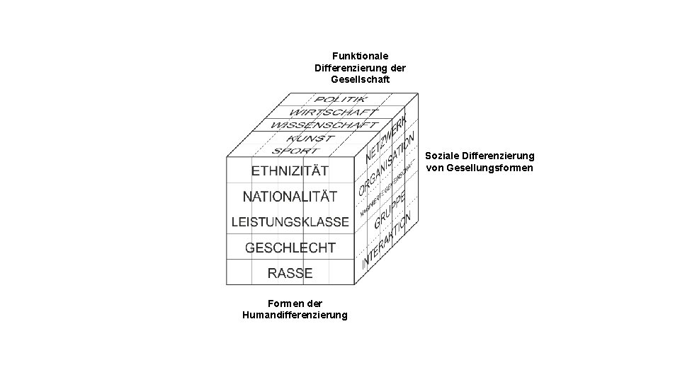 Funktionale Differenzierung der Gesellschaft Soziale Differenzierung von Gesellungsformen Formen der Humandifferenzierung 