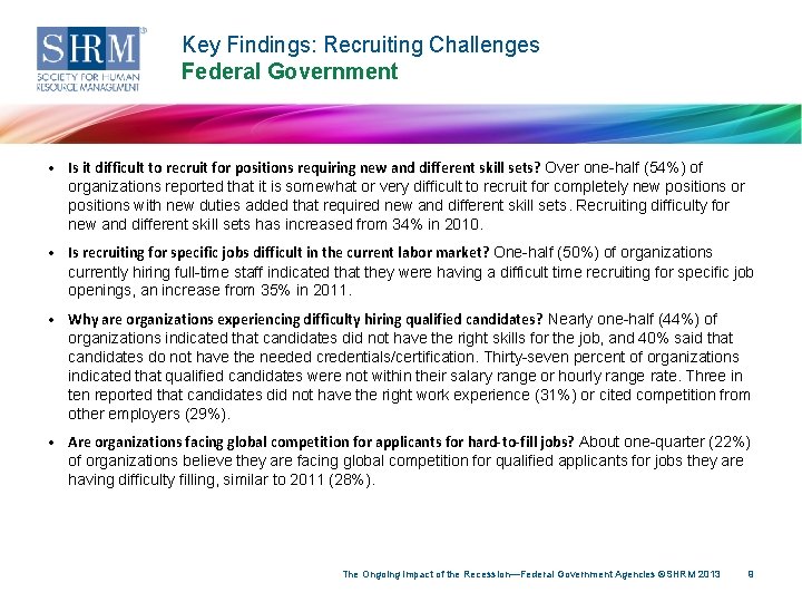 Key Findings: Recruiting Challenges Federal Government • Is it difficult to recruit for positions