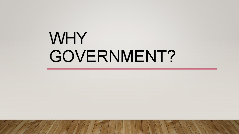 WHY GOVERNMENT? 