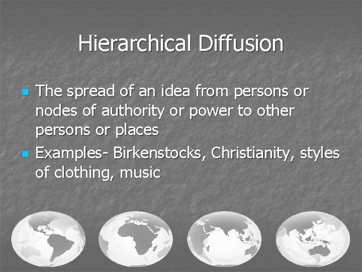 Hierarchical Diffusion n n The spread of an idea from persons or nodes of