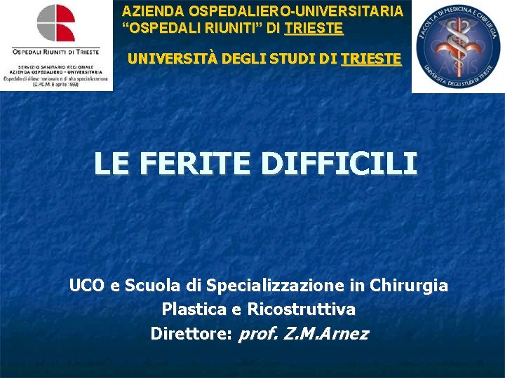 AZIENDA OSPEDALIERO-UNIVERSITARIA “OSPEDALI RIUNITI” DI TRIESTE UNIVERSITÀ DEGLI STUDI DI TRIESTE LE FERITE DIFFICILI