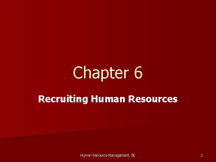 Chapter 6 Recruiting Human Resources Human Resource Management, 5 E 1 