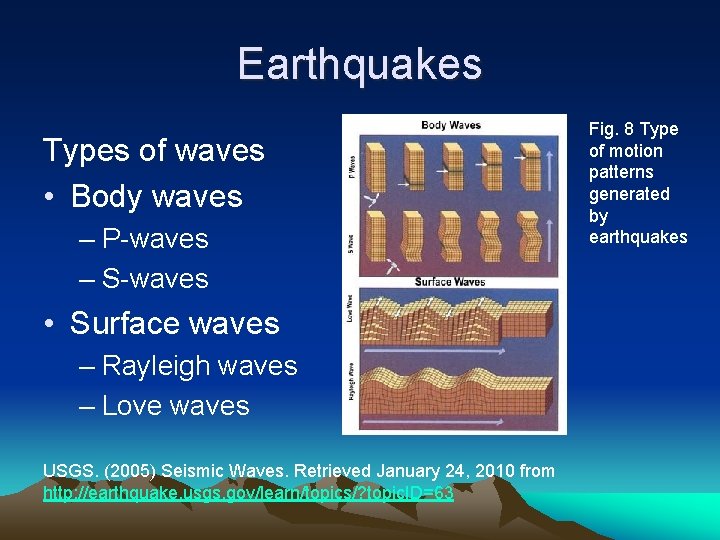 Earthquakes Types of waves • Body waves – P-waves – S-waves • Surface waves