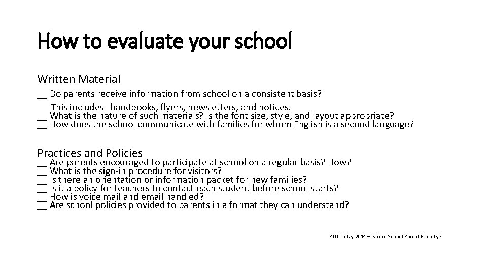 How to evaluate your school Written Material __ Do parents receive information from school