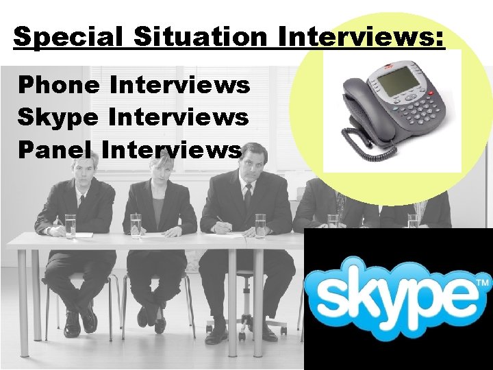 Special Situation Interviews: Phone Interviews Skype Interviews Panel Interviews 