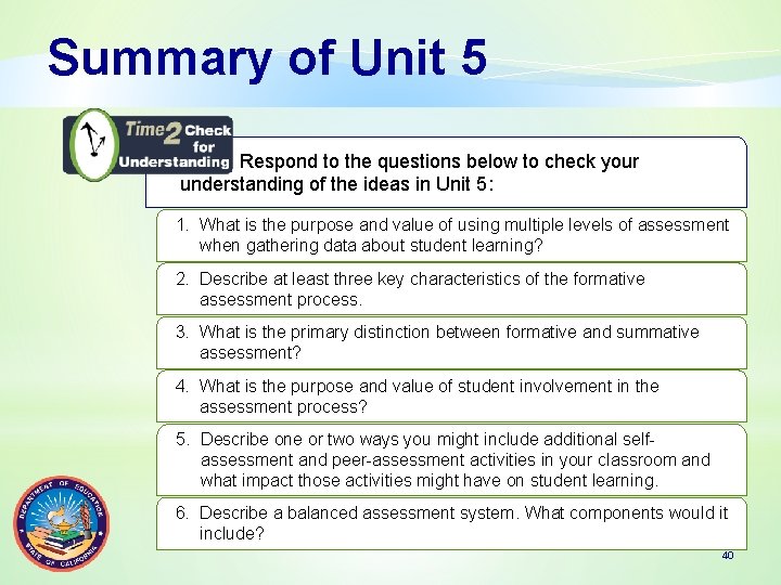 Summary of Unit 5 Respond to the questions below to check your understanding of