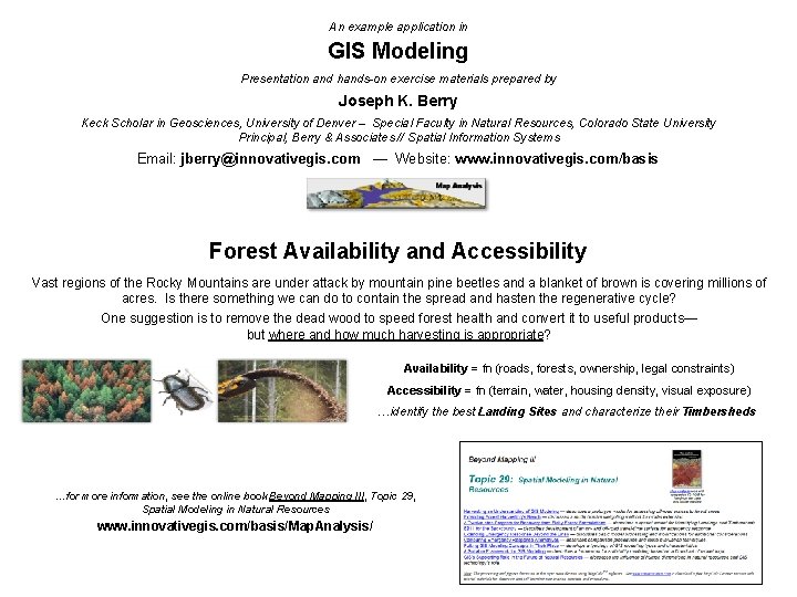 An example application in GIS Modeling Presentation and