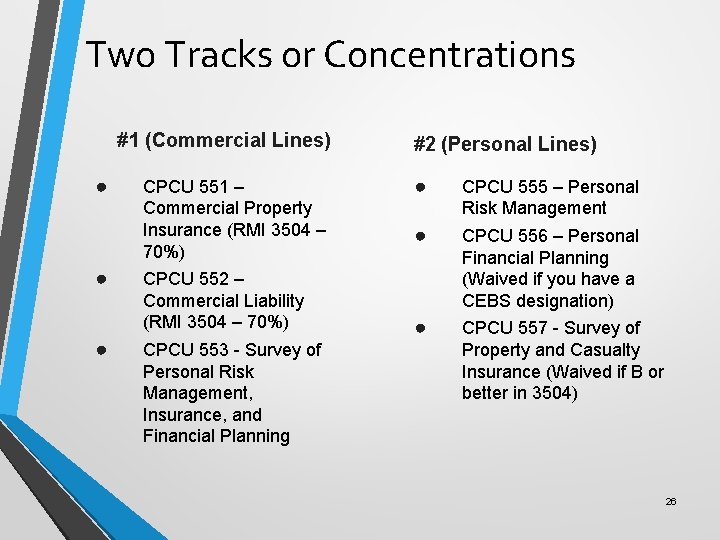 Two Tracks or Concentrations #1 (Commercial Lines) ● ● ● CPCU 551 – Commercial