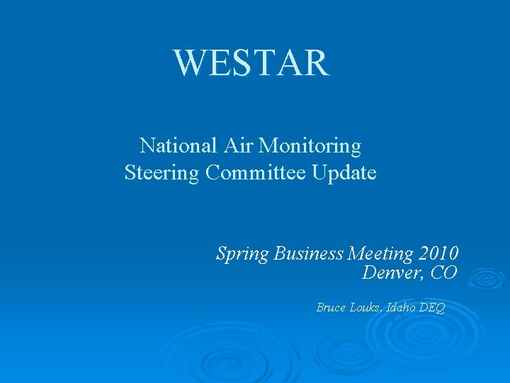 WESTAR National Air Monitoring Steering Committee Update Spring Business Meeting 2010 Denver, CO Bruce