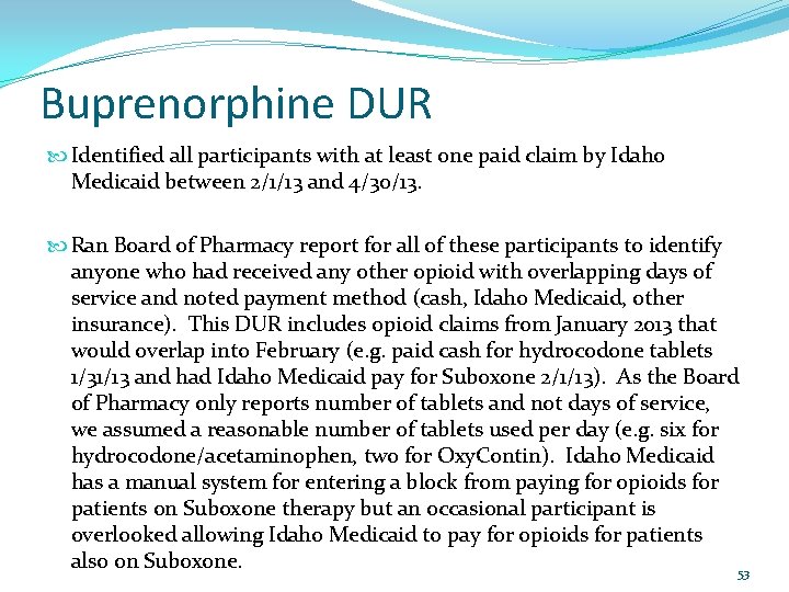Buprenorphine DUR Identified all participants with at least one paid claim by Idaho Medicaid