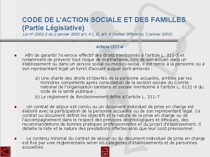 CODE DE L'ACTION SOCIALE ET DES FAMILLES (Partie Législative) Loi nº 2002 -2 du