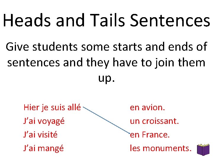 Heads and Tails Sentences Give students some starts and ends of sentences and they