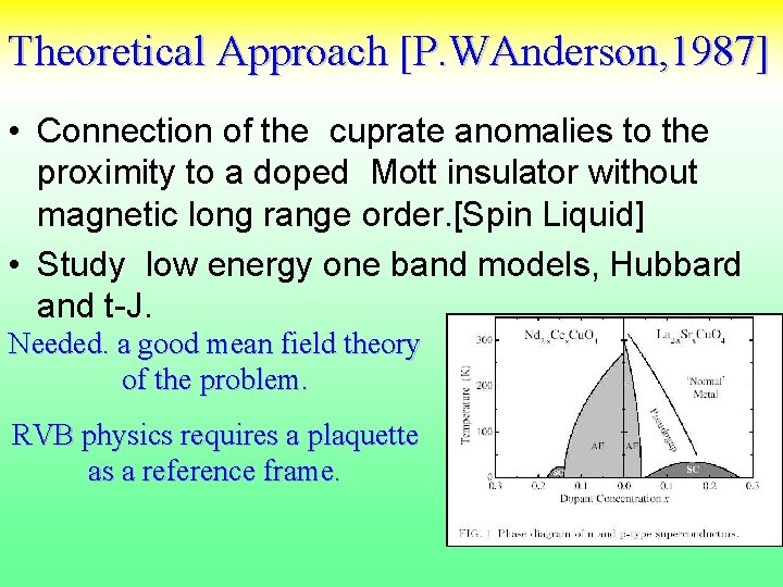 Theoretical Approach [P. WAnderson, 1987] • Connection of the cuprate anomalies to the proximity